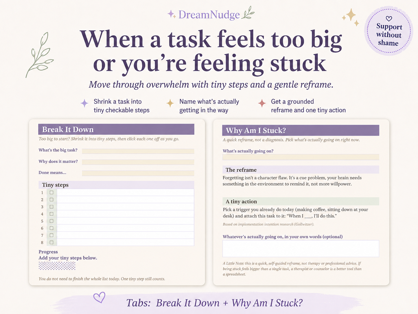 DreamNudge Smart To-Do List, ADHD-Friendly Google Sheets Planner, Digital Task Tracker with Dream Calendar and One-Task Nudge Tool