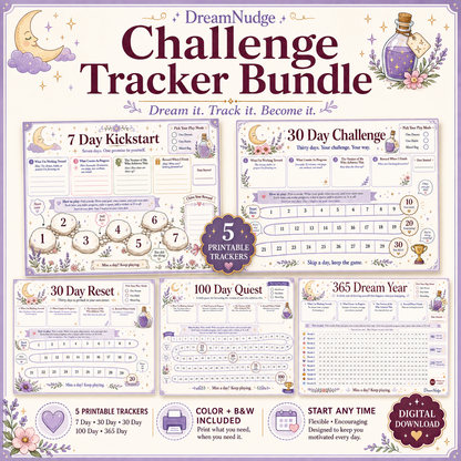 Printable Challenge Tracker Bundle | ADHD Habit Tracker, 7 30 100 365 Day Goal Planner, Visual Progress & Reward Chart PDF