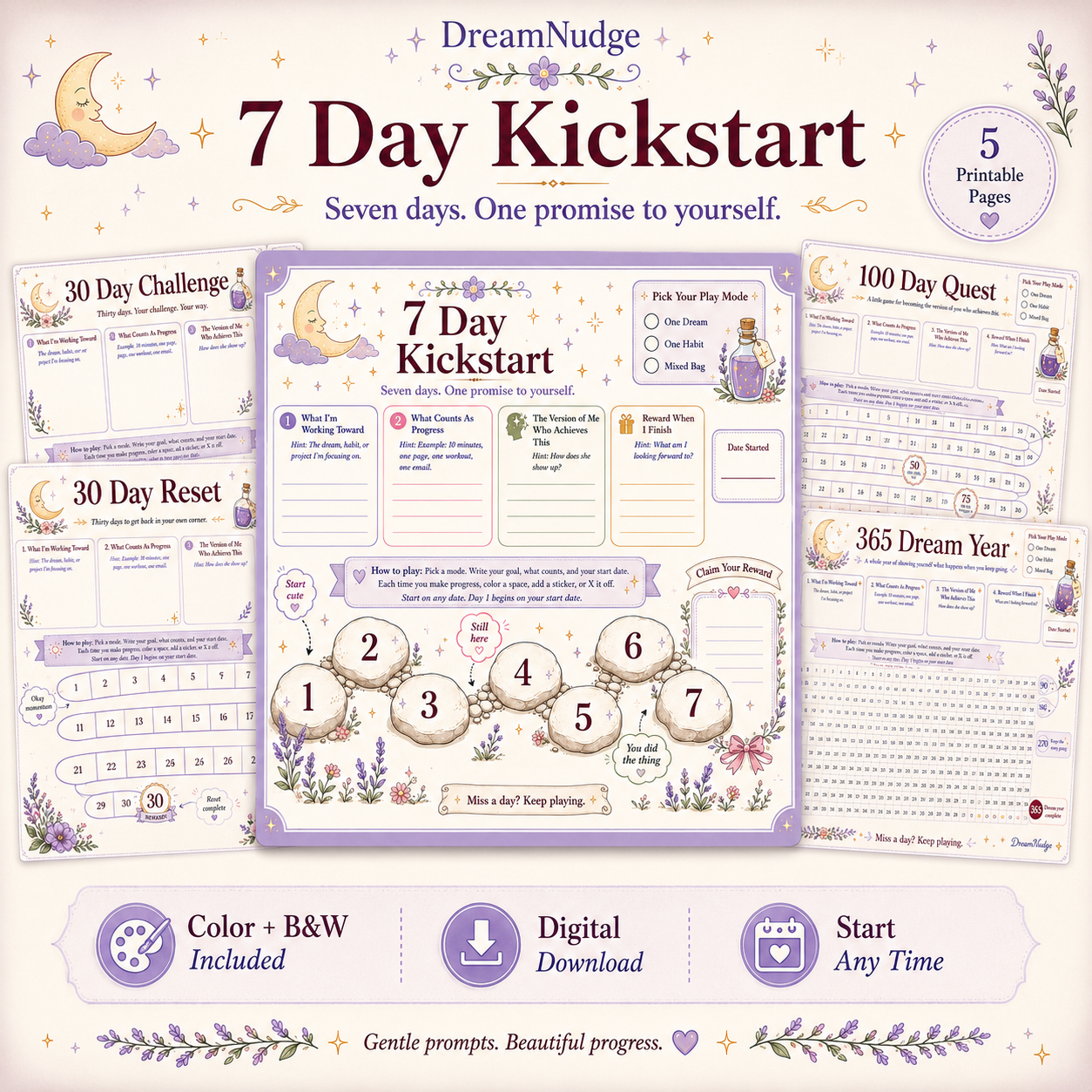 Printable Challenge Tracker Bundle | ADHD Habit Tracker, 7 30 100 365 Day Goal Planner, Visual Progress & Reward Chart PDF