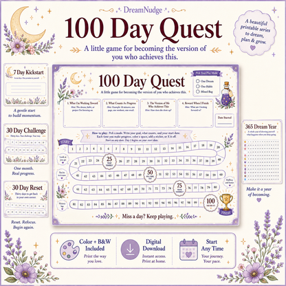Printable Challenge Tracker Bundle | ADHD Habit Tracker, 7 30 100 365 Day Goal Planner, Visual Progress & Reward Chart PDF