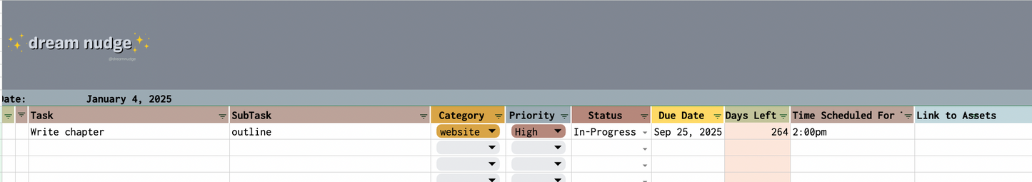 example of project mgmt sheet
