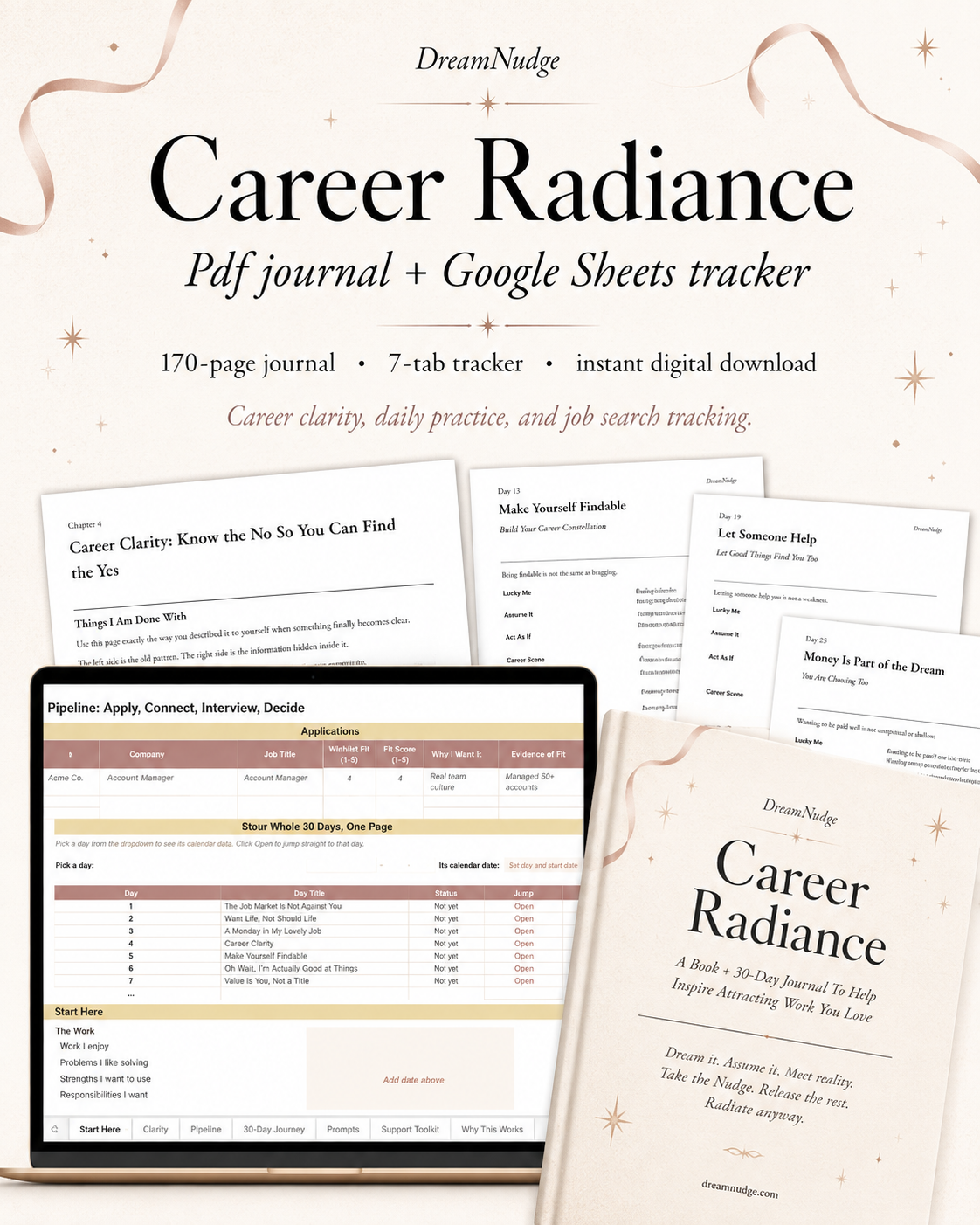 Job Search Planner & Career Workbook | 30-Day Manifestation Journal + Application Tracker