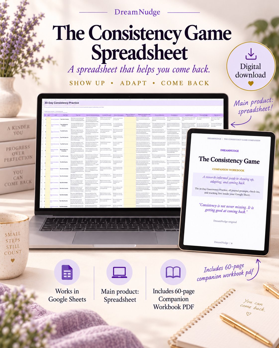 Habit Tracker Spreadsheet Google Sheets | Digital ADHD Productivity Template Project Planner Consistency Tracker Instant Download