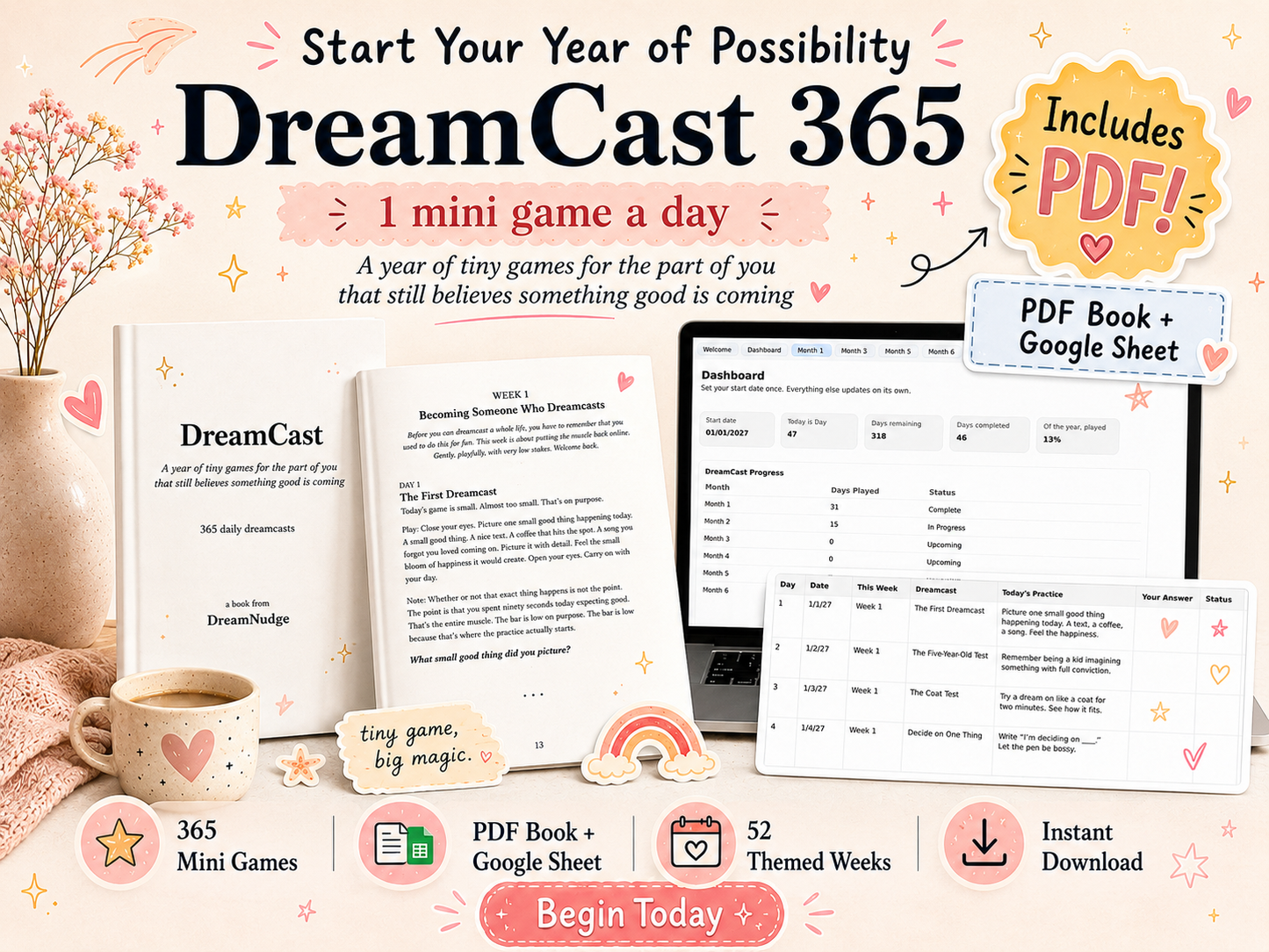 365 Day Manifestation Journal & Digital Workbook Daily Visualization Games for Goals, Confidence, Dream Life