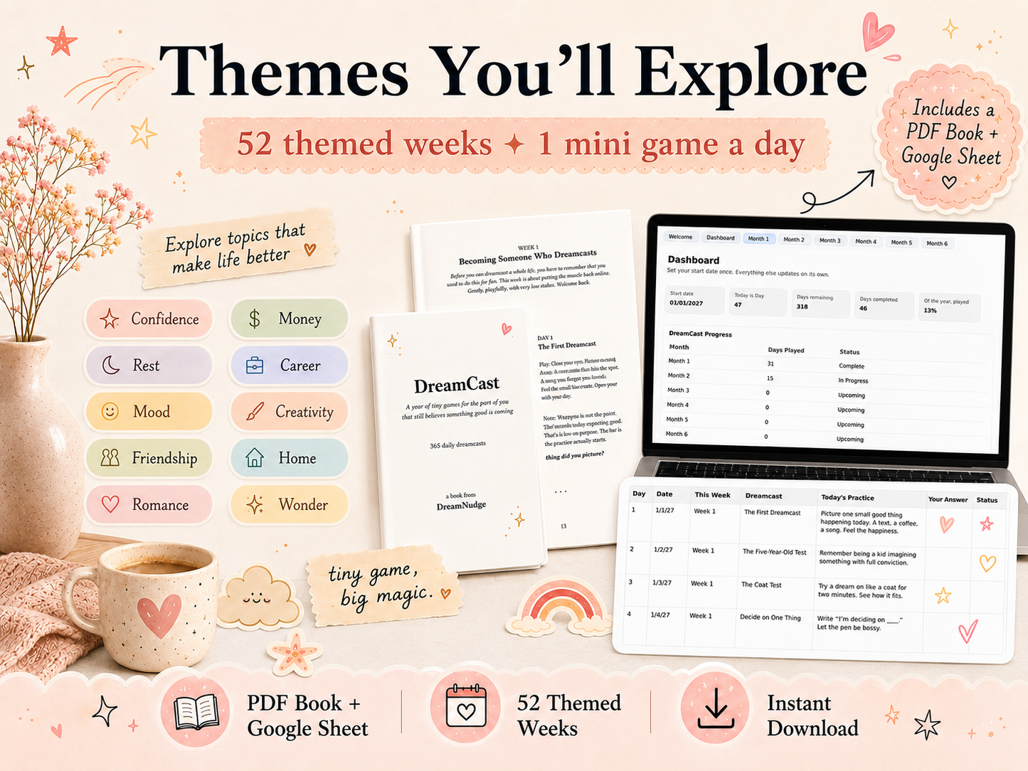 365 Day Manifestation Journal & Digital Workbook Daily Visualization Games for Goals, Confidence, Dream Life