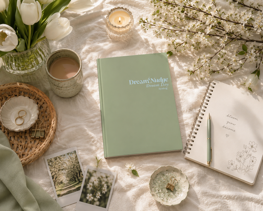DreamNudge Presents - DreamDay Spring :  Guided Spring Journal, Fun Self Care Reflection Workbook, Cozy Seasonal Journal, Gift